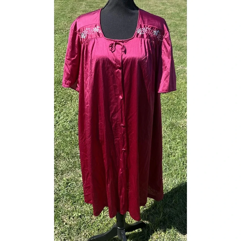 Vintage JCPenney Nightgown Robe Set Womens XXL Burgundy Embroidered Made USA 90s